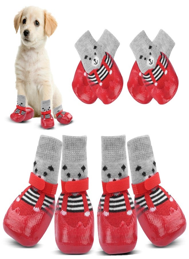 YAODHAOD Anti-Slip Dog Socks for Hardwood Floors,Dog Shoes Hot/Cold Pavement to Prevent Licking Paws,Dog Boots & Paw Protector, Traction Control Booties for Small Dogs(4PCS) (Red, Medium) - Image 1